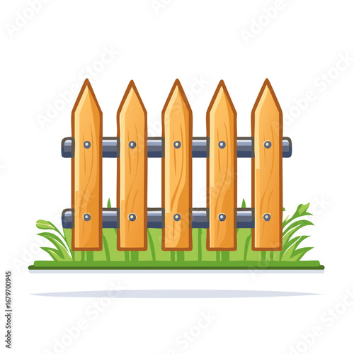 Charming Cartoon Wooden Picket Fence with Green Grass for Garden Boundary and Home Decoration