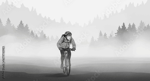 Cycling Into The Mist, Exploring Wilderness, Adventure, Forest, Peaceful, And Tranquil
