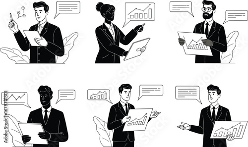 Business professionals analyzing charts, financial reports, data presentation, corporate meeting, teamwork discussion, business strategy, office communication, growth statistics, marketing analysis