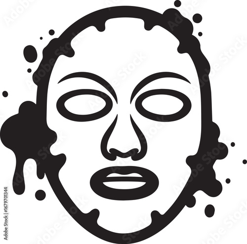 Stylized Face Icon with Mud Mask Elements for Beauty and Skincar