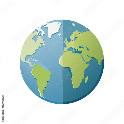 Geometric Earth Illustration, Featuring Continents with Vibrant Colors, Isolated on White.