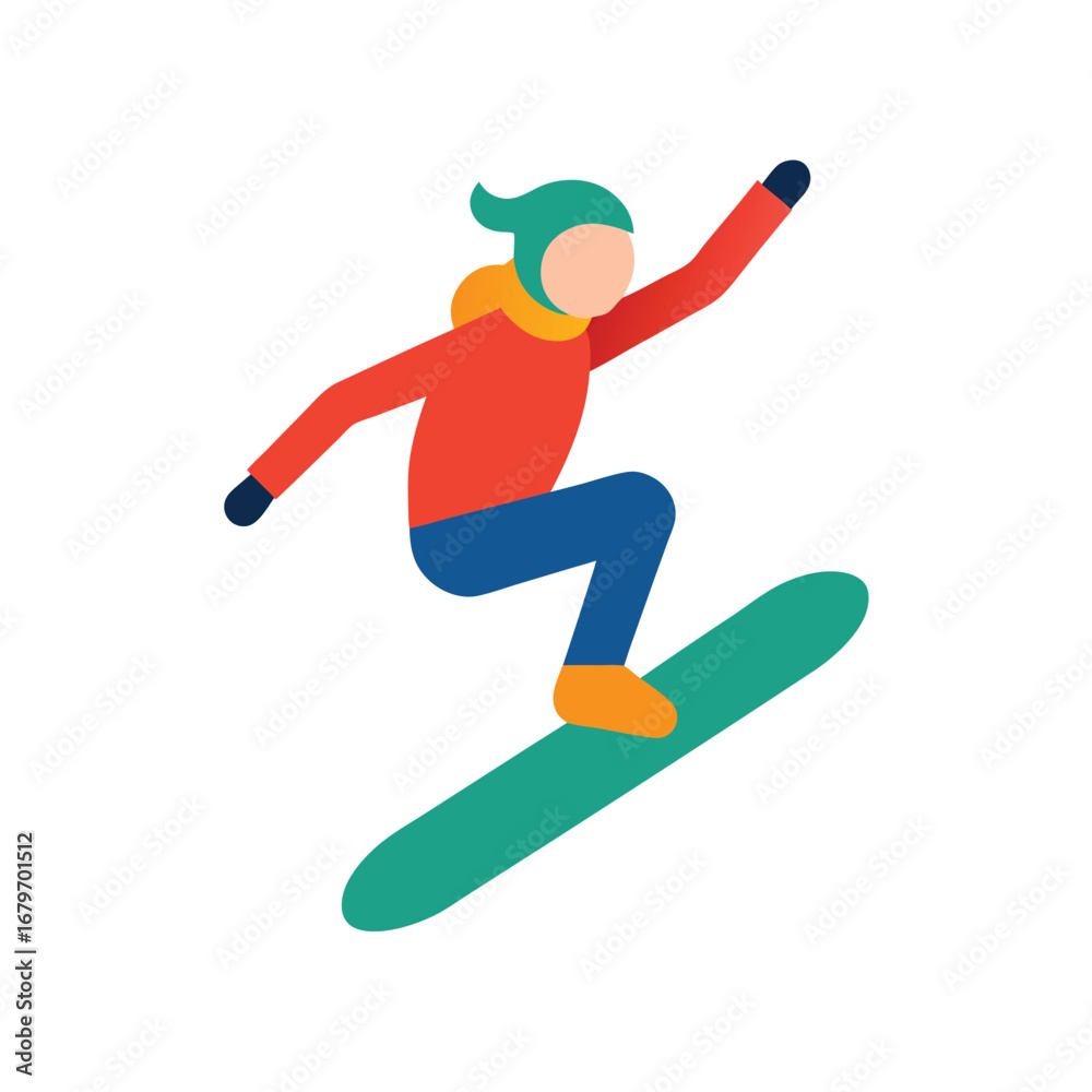 Fototapeta premium Flat Color Snowboarder Jumping with Board