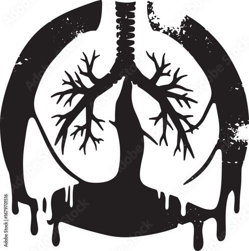 Abstract distressed lungs silhouette with dripping effect in mon