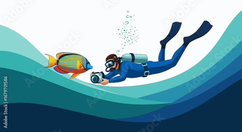 Diver Capturing Underwater Paradise: Photographing Marine Life in The Deep Ocean