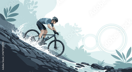Cyclist Conquering Torrential Waters While Mountain Biking Through Nature's Embrace
