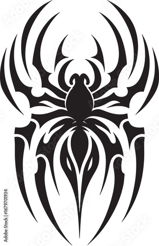 Detailed Black Spider Tattoo Design Vector Illustration: Tribal Style Spider Artwork