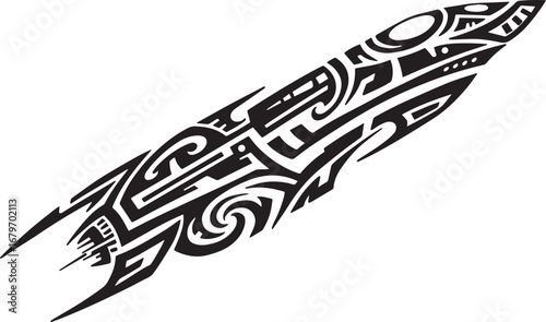 Stylized Spacecraft Tattoo Design: A Modern Tribal Art Inspired