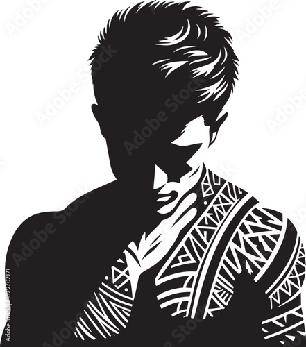Silhouette of a muscular man with tribal tattoos, perfect for design and artistic projects
