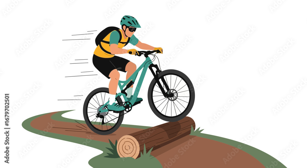 Fototapeta premium Cyclist Navigating Challenging Terrain, Performing a Stunt, Showcasing Bicycle Skills