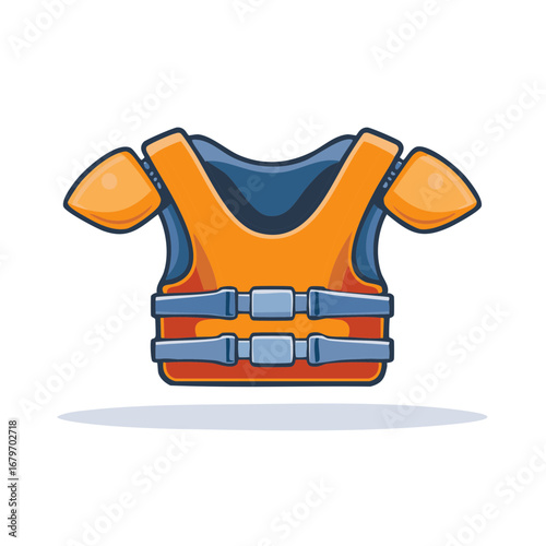 Orange Life Vest Illustration, Safety Equipment, Watersport Protection, Vector Design