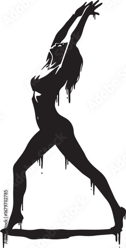 Elegant Woman Silhouette with Paint Drip Effect on a White Backg