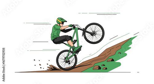 Cyclist Performing A Stunt During A Mountain Bike Ride On A Grassy Hillside