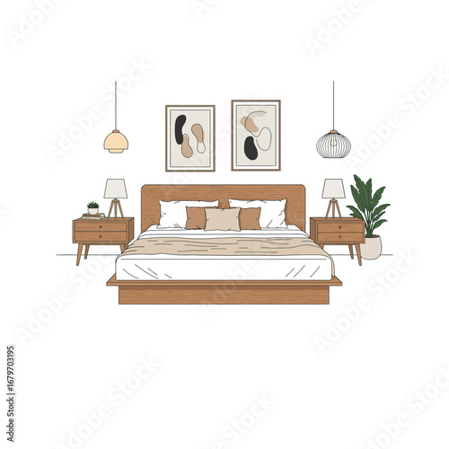 Luxurious interior design of a stylish hotel living room with a comfortable bed, couch, and classic furniture