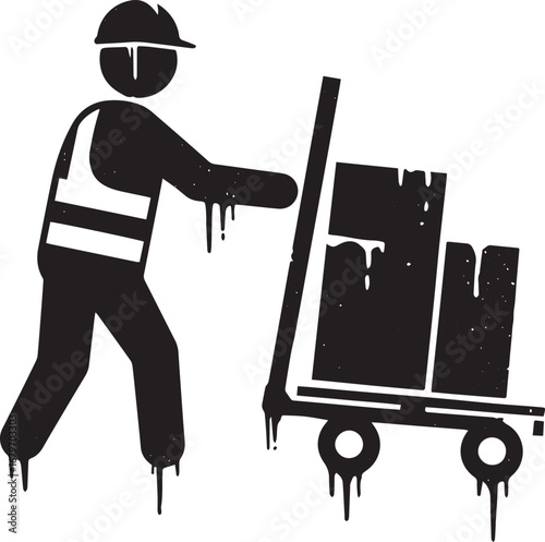 Abstract material handler icon with hand truck conveying package