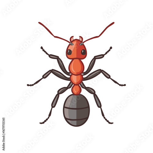 Cartoon Ant Insect with Six Legs and Antennas Vector Illustration