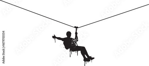 Thrilling zipline adventure silhouette highlighting speed and fr