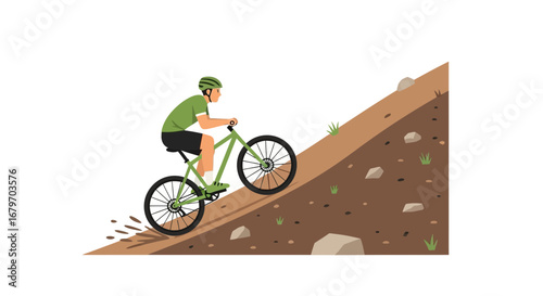 Cyclist Tackling Uphill Terrain Showing Determination and Dedication, Achieving Goals