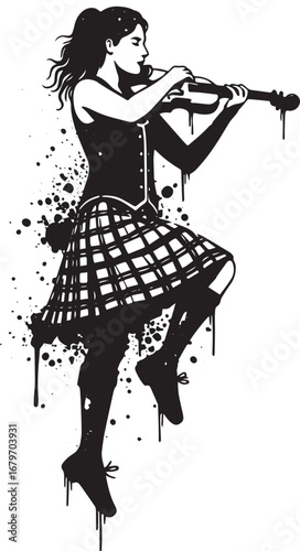A Highland Fling with a Fiddle Artistic Impression Black and Whi
