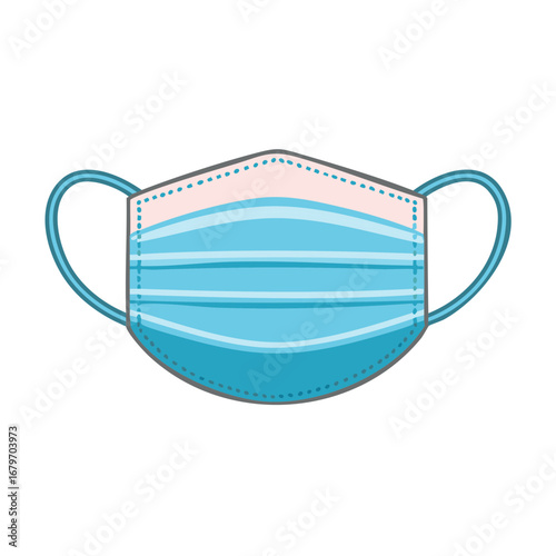 A cartoon surgical mask icon with elastic straps, protection against airborne diseases, safety measures and hygiene.