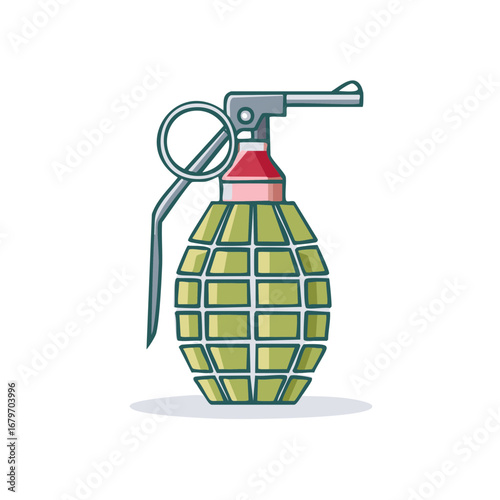 Military hand grenade illustration with a safety pin and fuse