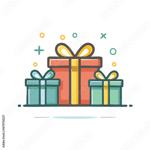 Three Colorful Gift Boxes with Ribbons for Celebrations and Holidays Illustration
