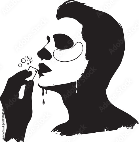 Monochromatic depiction of individual undergoing beauty enhancem