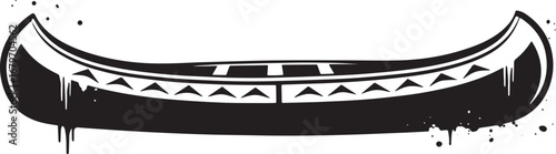 Monochrome Stylized Canoe Icon with Tribal Pattern and Drip Effe