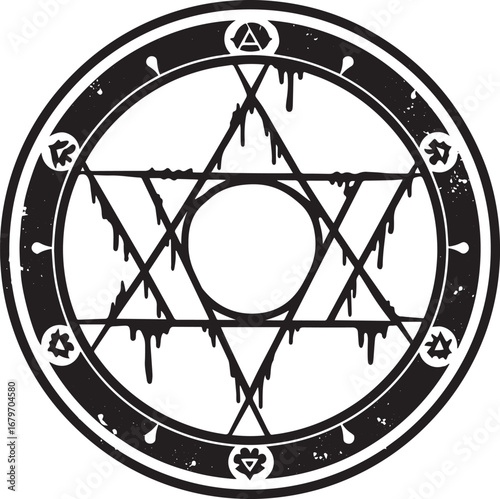Intricate occult circle with dripping elements, depicting symbol