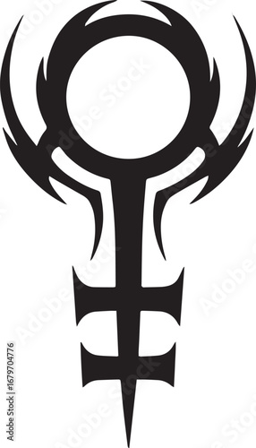 Stylized symbol of mars with tribal flair creates a unique and e
