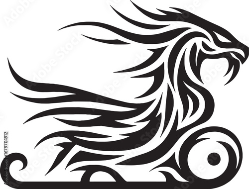 Black and White Dragon Tribal Tattoo Style Design Illustration Isolated on White Background