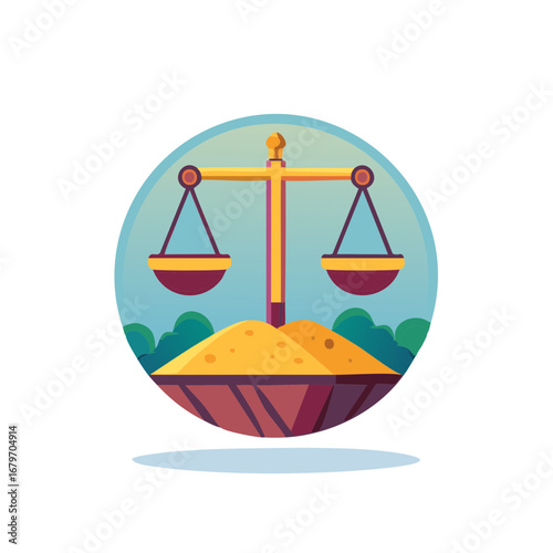 Balance scale over sand dunes and foliage illustration