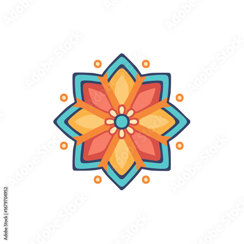 Vibrant decorative geometric flower illustration in a stylized spiritual mandala design