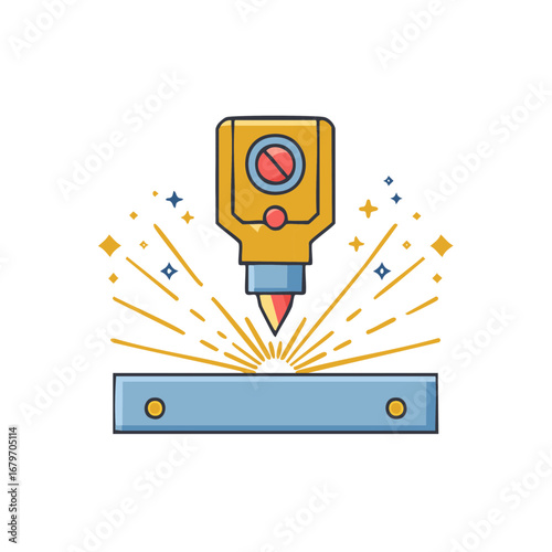Welding machine illustration, metal work process, sparks