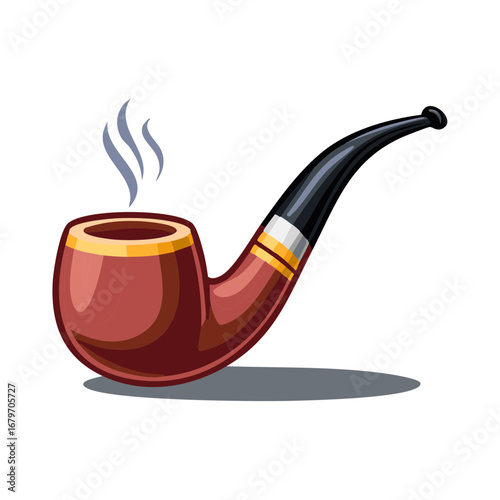 Illustration of a classic wooden smoking pipe with wisps of smoke