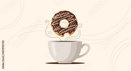 Donut's Sweet Embrace Over Steaming Coffee, Creating a Delightful Morning Scene