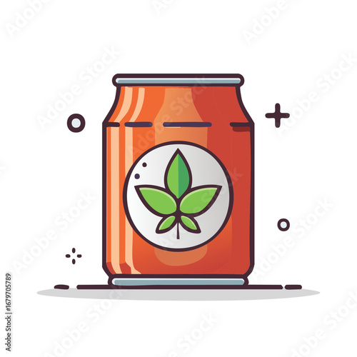 Illustration of a canned drink with leaf emblem design