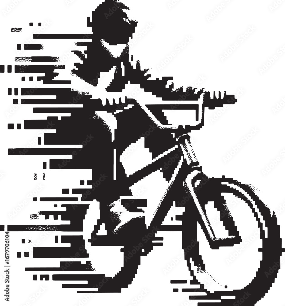 Fototapeta premium Dynamic Black and White Illustration of a BMX Rider in Motion and Extreme Speed