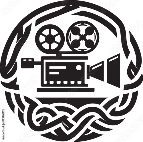 Vintage Film Camera Icon with Celtic Knot Design: A Symbol of Cinema and Filmmaking