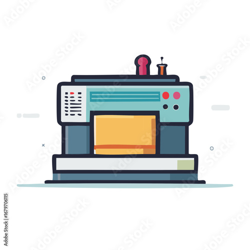 Modern sewing machine with colorful fabric and thread spool for garment creation