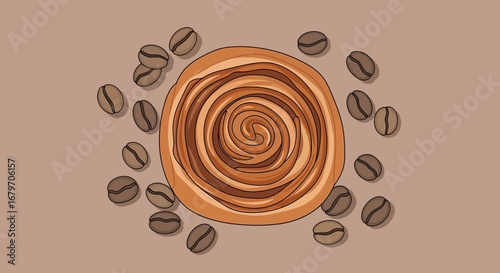 Delicious Cinnamon Swirl with Coffee Beans, Perfect for Bakery or Restaurant Designs