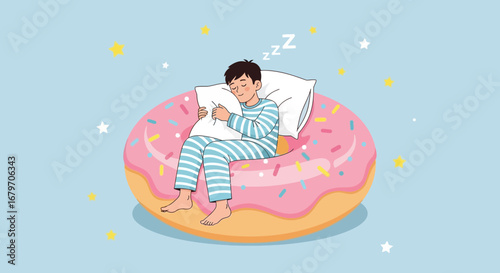 Dreamy Slumber On A Donut-Shaped Float, Peaceful Nighttime Imagery, Sweet Dreams