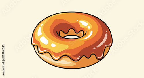 Delicious Donut Illustration With Caramel Glaze Against a Creamy Background