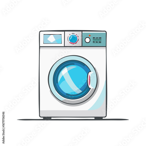 Cartoon Washing Machine with Blue Door Illustration of Laundry Appliance