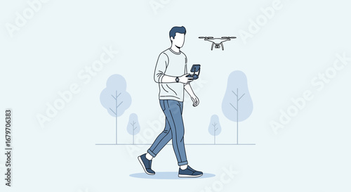 Drone Pilot Leisurely Maneuvers Remote Control Technology Illustrated in Nature