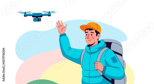 Drone Operator and Hiker Waving to Drone: A Modern Journey of Exploration and Technology