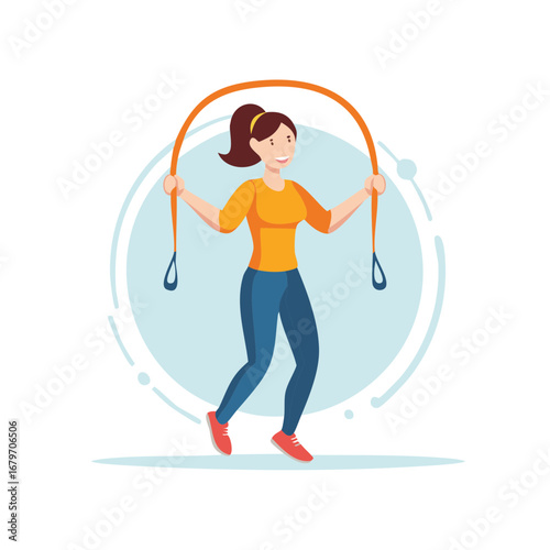 Young woman exercising with skipping rope training illustration cartoon art