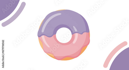 Delicious donut with pink and purple frosting illustration on white background