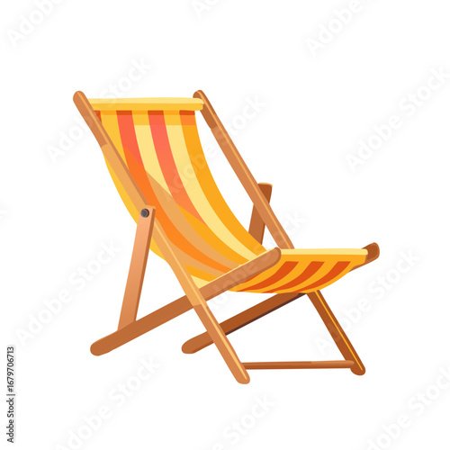 Striped Beach Chair Illustration Isolated on White Summer vacation seating with colorful fabric