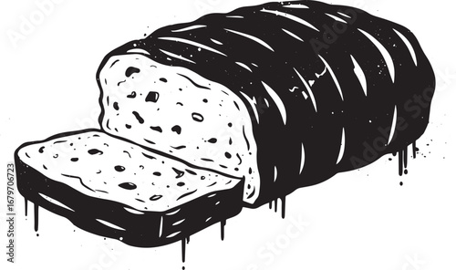 Monochromatic meatloaf vector illustration with rustic charm and