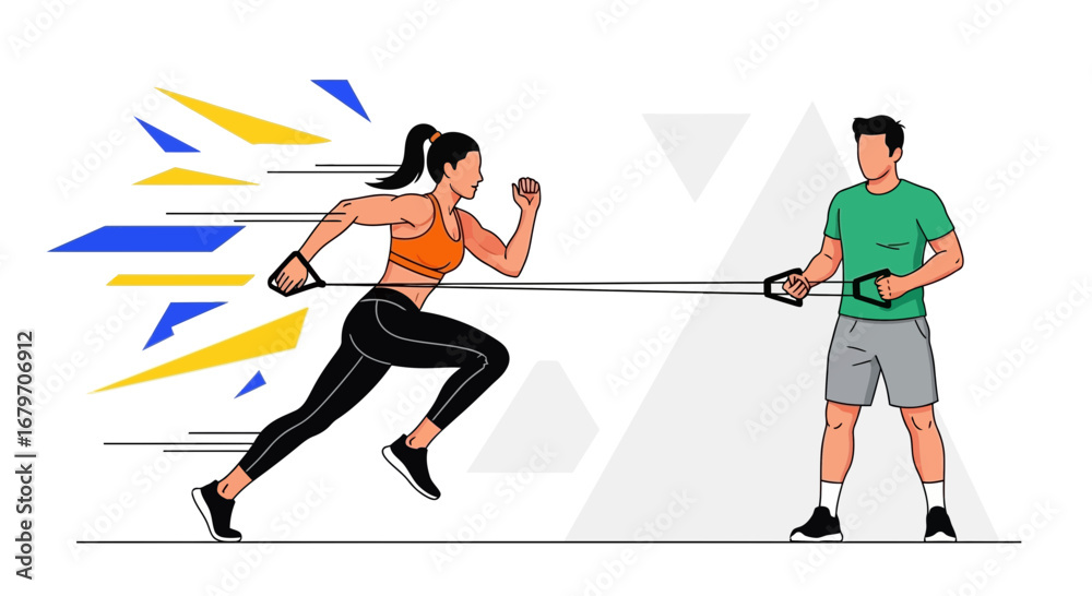 Fototapeta premium Dynamic Fitness Illustration Depicting Woman Exercising With Resistance Band Training